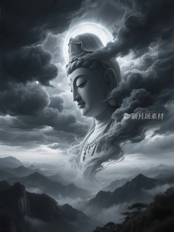 云雾缭绕中的佛像