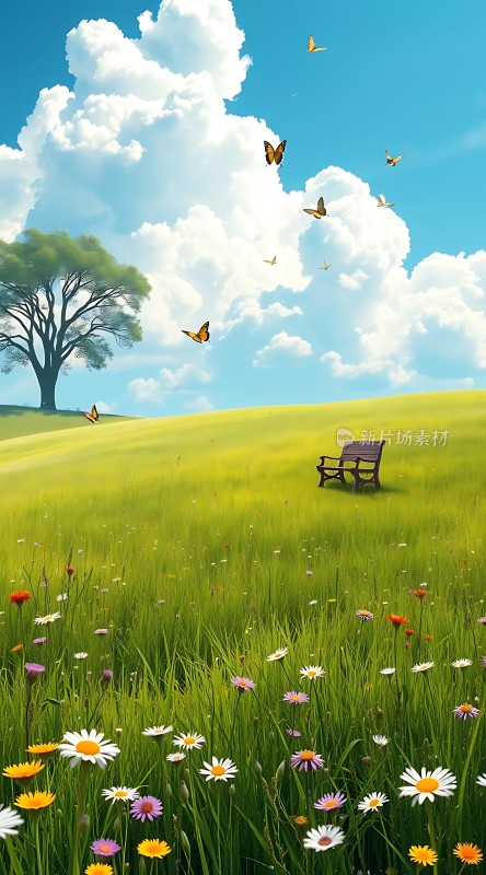 阳光草地上的宁静时光