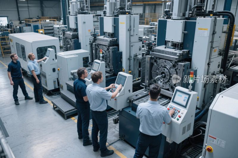 工厂内工人操作机器场景