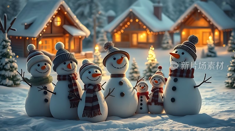 雪人家庭温馨合影