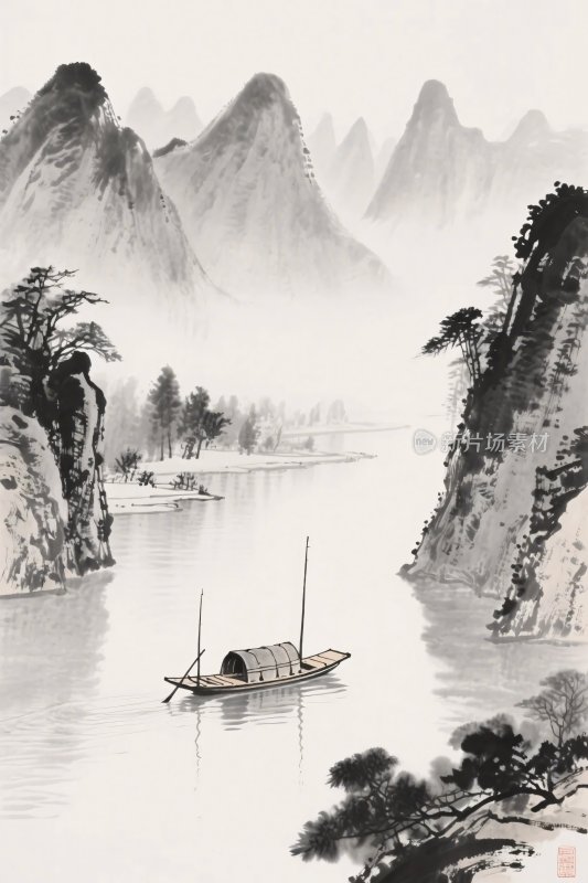 山水水墨风景图