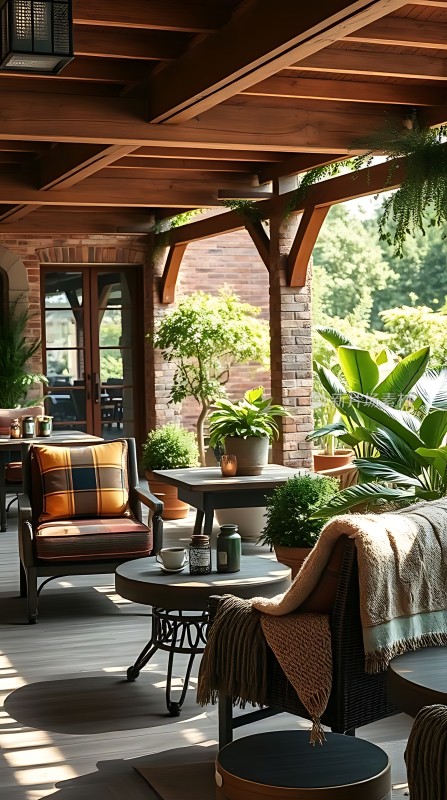 阳光午后绿意盎然温馨庭院休闲时光