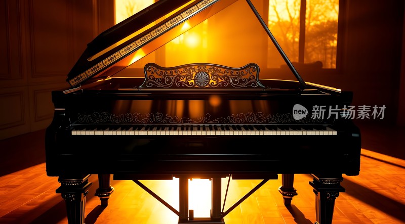 阳光下的黑色钢琴