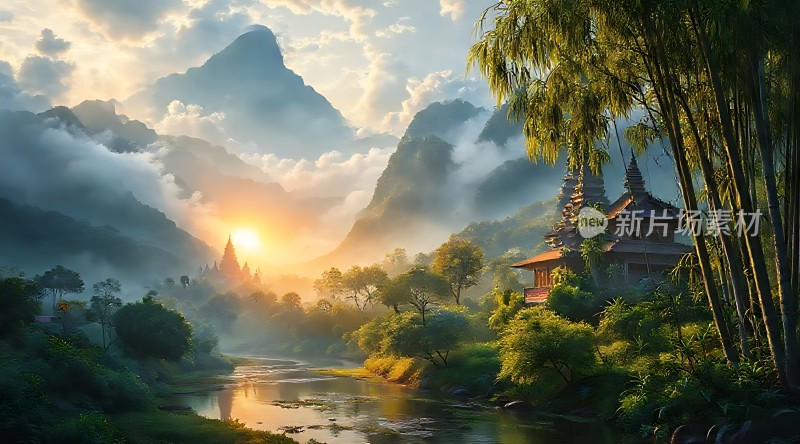 晨曦下的山水画卷