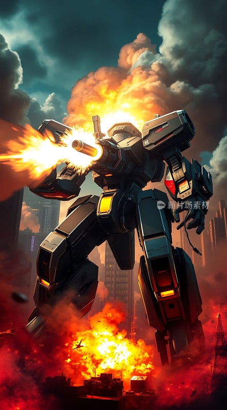 机械巨兽战火中屹立