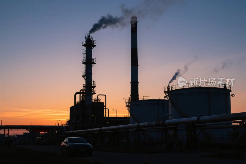 工业厂区黄昏工业设施