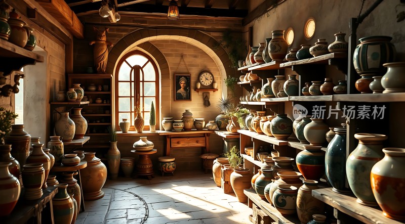 陶艺工坊阳光下的古朴与艺术