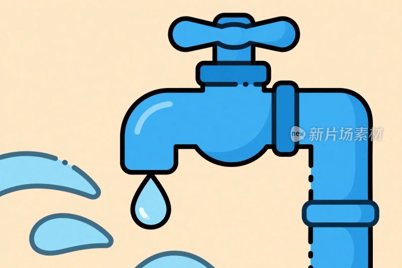 蓝色水龙头流水插画