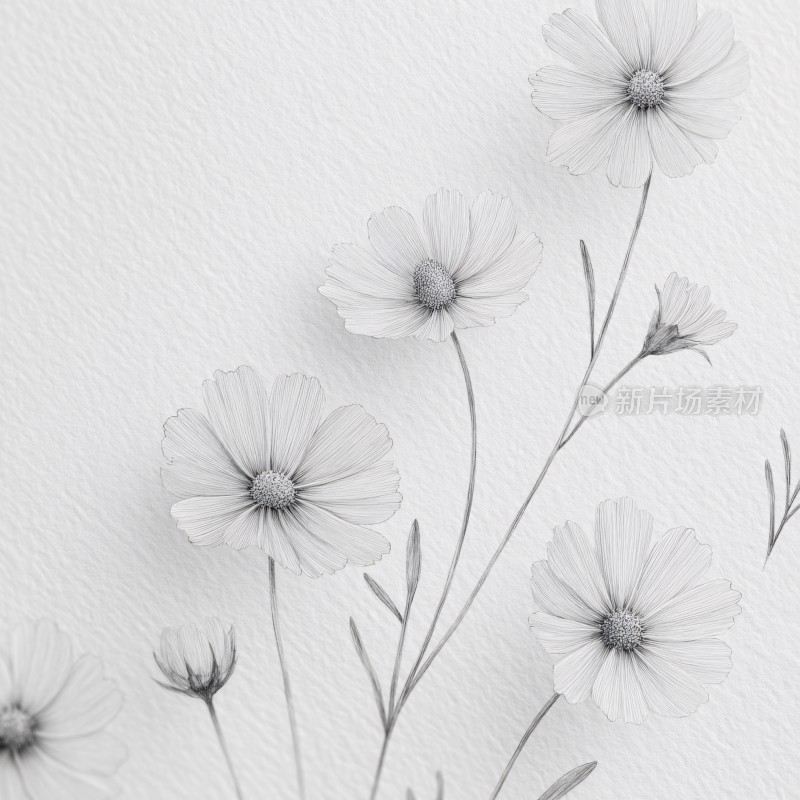 黑白简约花卉插画