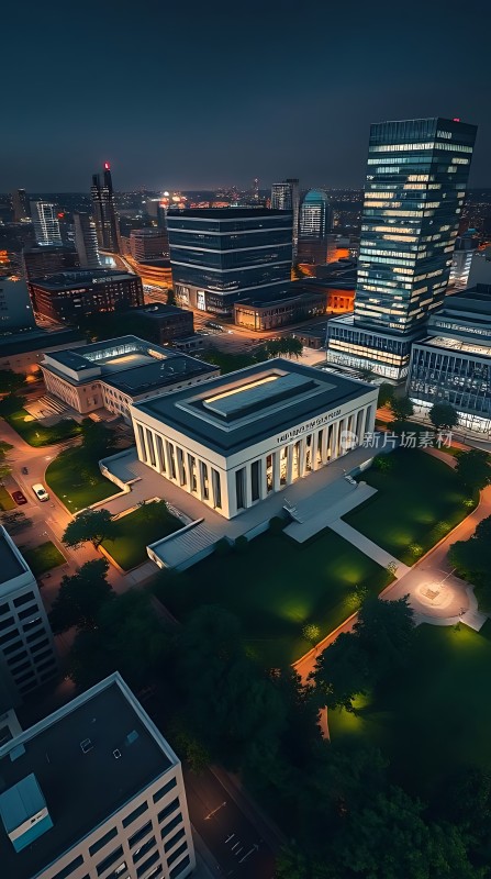 都市夜景下的现代建筑群