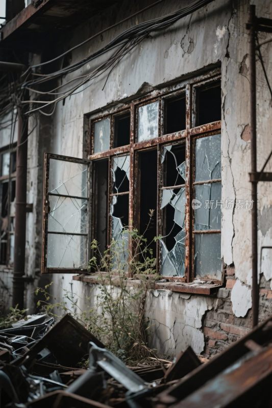 废旧建筑破损窗户场景