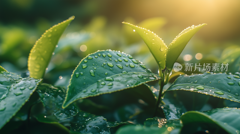 雨珠5清晨的茶园 雨露滋润的茶叶