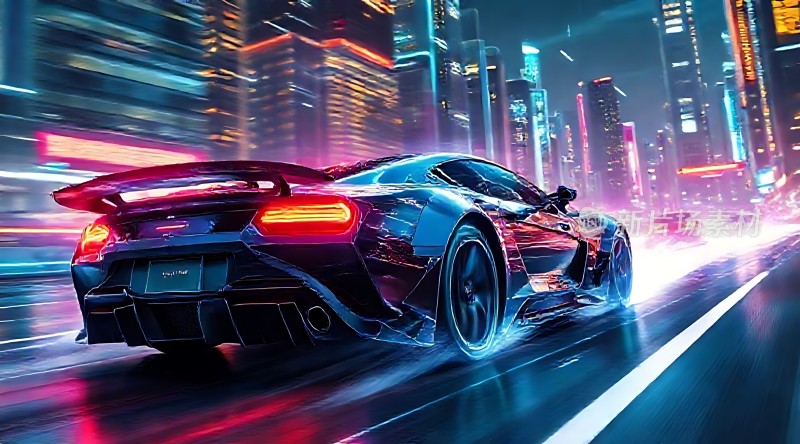 赛博朋克之夜疾驰的未来座驾