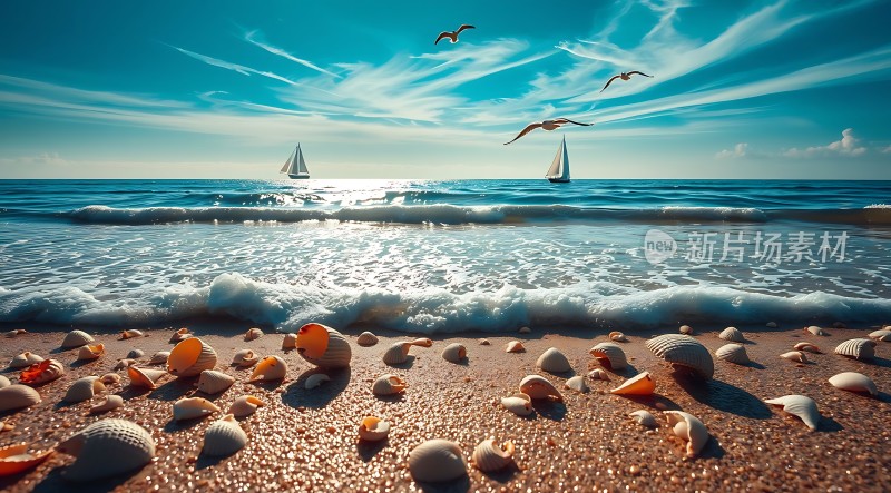 阳光下的贝壳沙滩