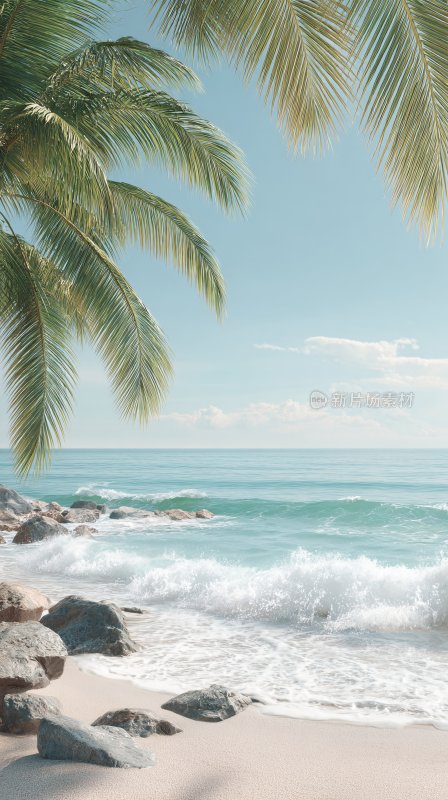 夏日海边棕榈树风景插画