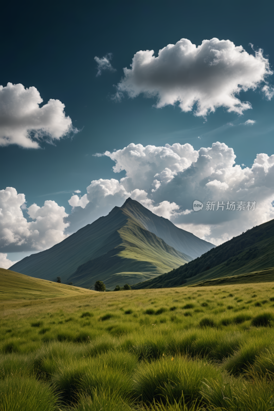 一大片草地一座高山清风景图片