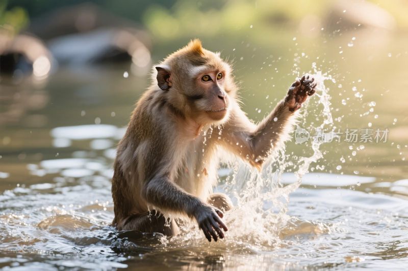 猴子戏水场景