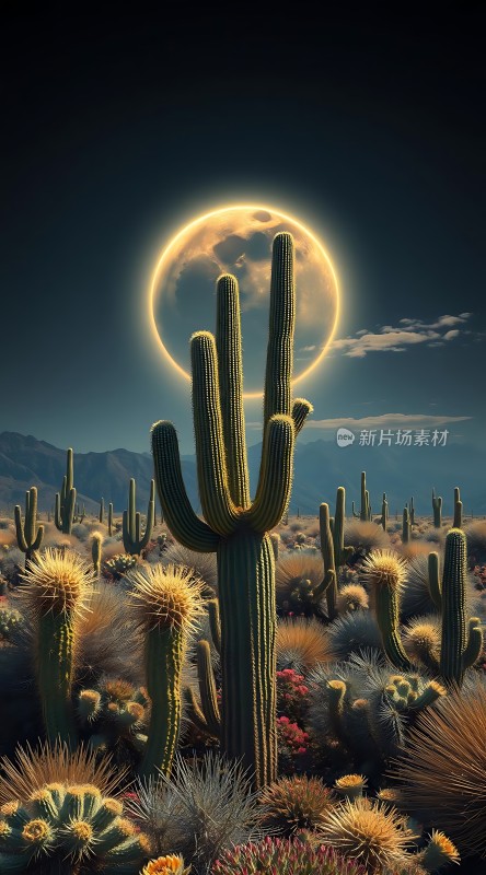 沙漠月夜下的仙人掌