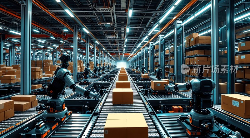 智能物流中心机器人与传送带协同工作