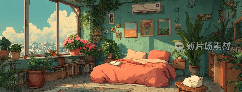 绿植环绕的温馨卧室场景
