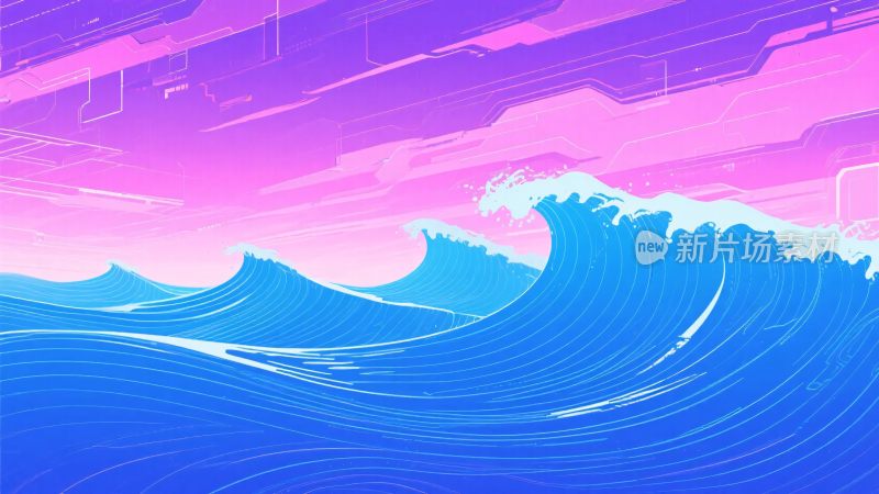海浪与梦幻天空插画