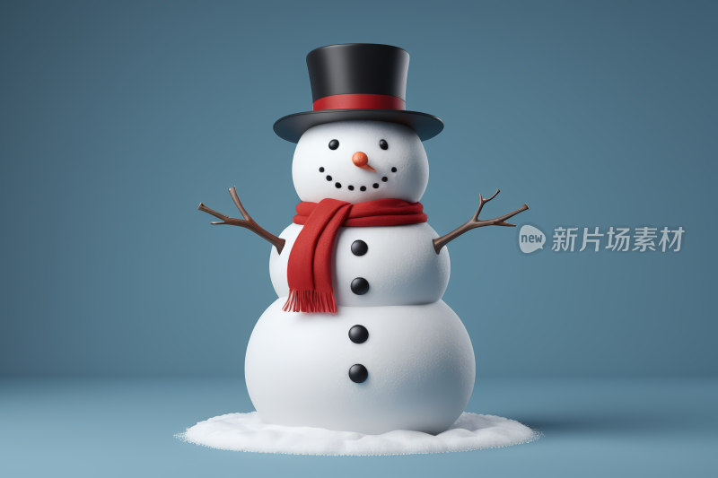 一个雪人戴着高顶帽子和围巾图片