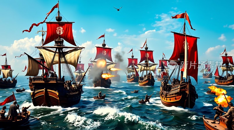 海战风云红帆船的激斗