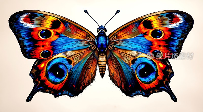 色彩斑斓的蝴蝶翅膀上的眼睛图案