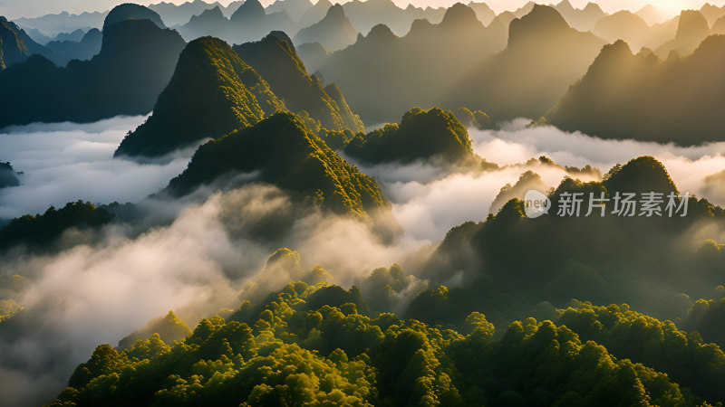 桂林山水照片山峰云海群山云雾缭绕自然风景