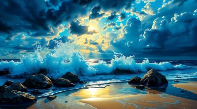 日落时分的海浪与岩石 日落时分的海浪与岩石