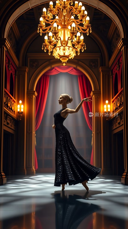 舞者旋转在华丽大厅中