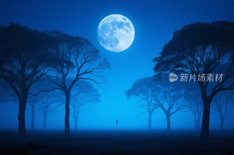 夜晚森林满月插画