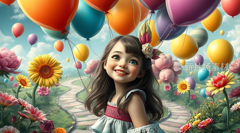 气球女孩与花海