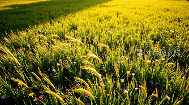 阳光下的麦田与野花