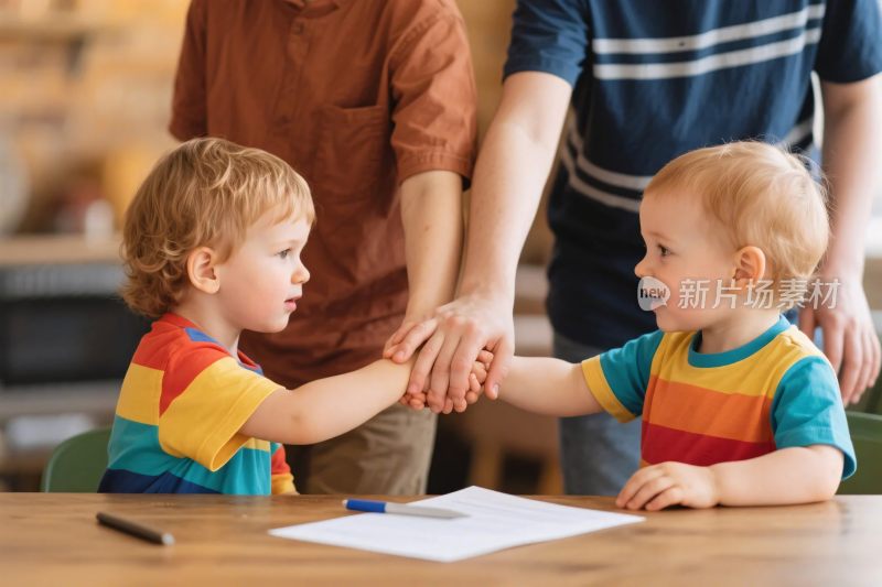 儿童握手互动场景