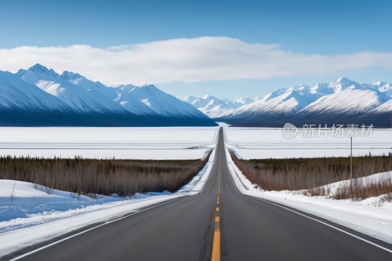 雪和山的道路高清风景图片