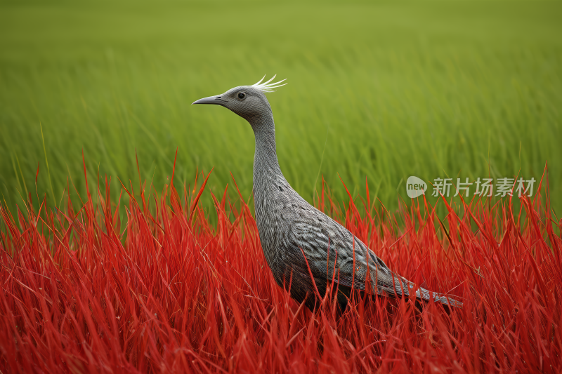 一只鸟站在草丛中高清图片