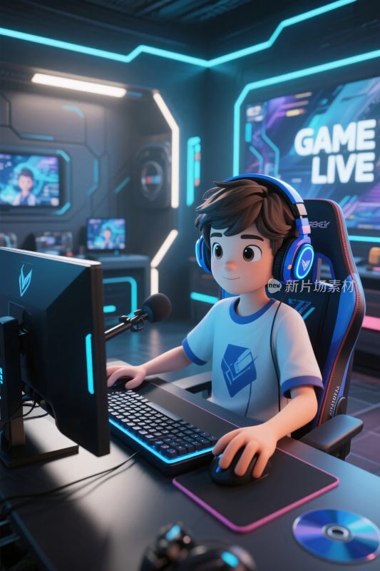 卡通电竞玩家游戏场景