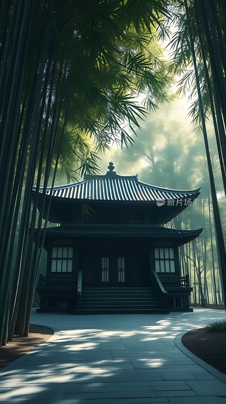 竹影斑驳古寺静立