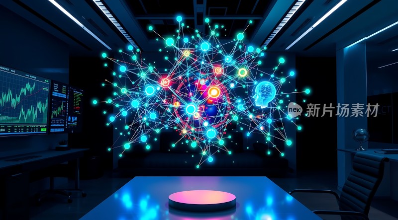 新片场素材科技感十足的会议室未来主义风格的数据展示墙