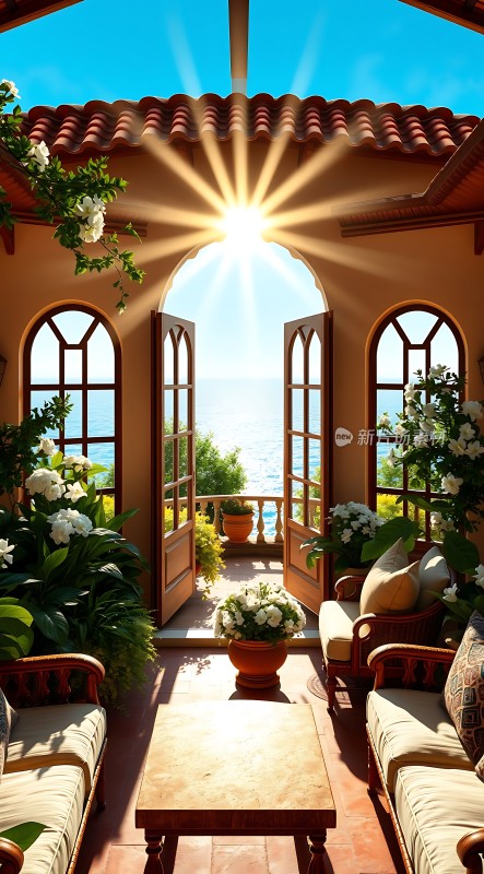 阳光下的地中海风情小院