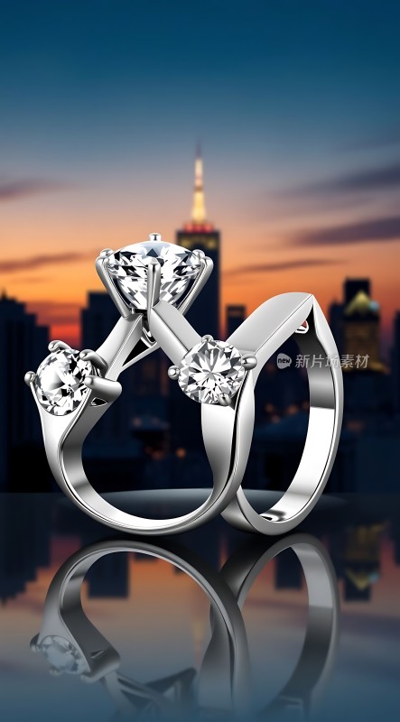 璀璨钻石戒指闪耀都市夜景