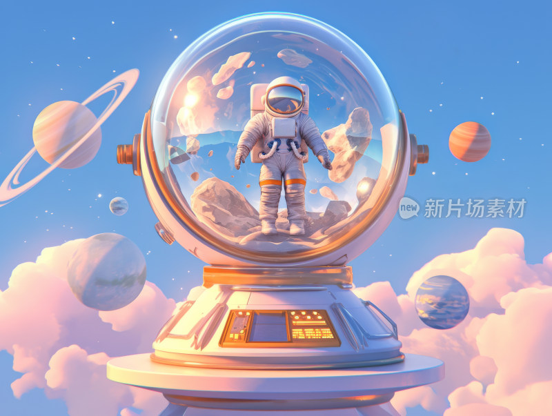 3D卡通宇航员在太空