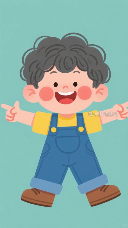 穿着背带裤的开心小男孩
