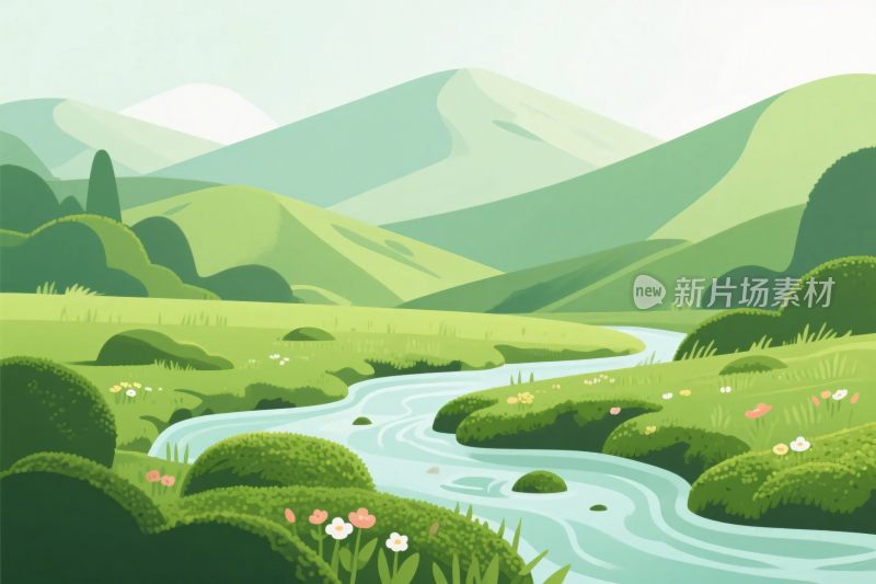 卡通山水风景插画