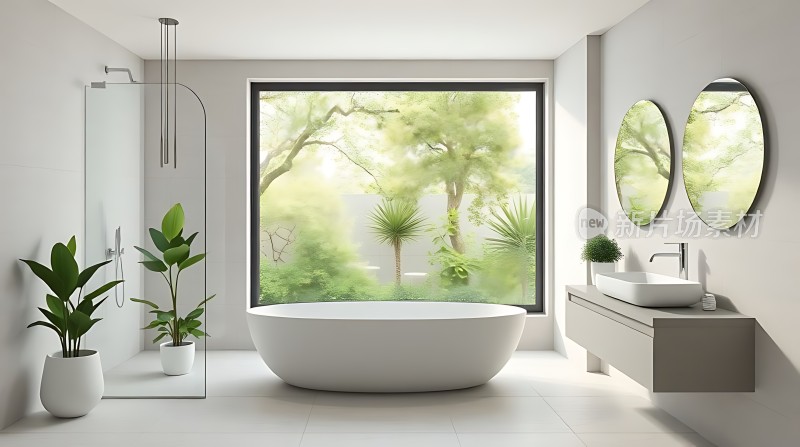 现代浴室设计自然光线充足绿植点缀简约而优雅