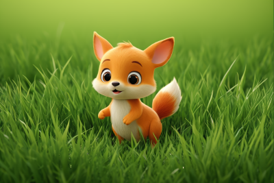 草地上坐着一只小玩具狐狸高清背景图片 草地上坐着一只小玩具狐狸高清背景图片