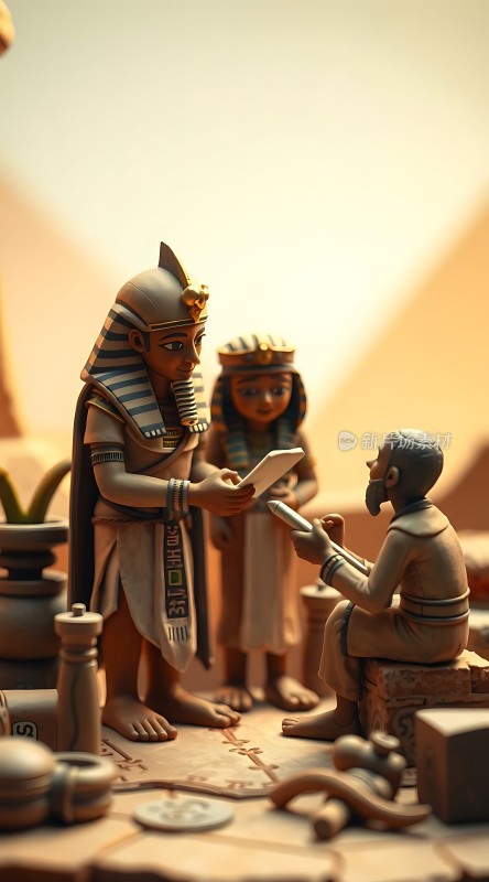 古埃及法老与文员互动场景