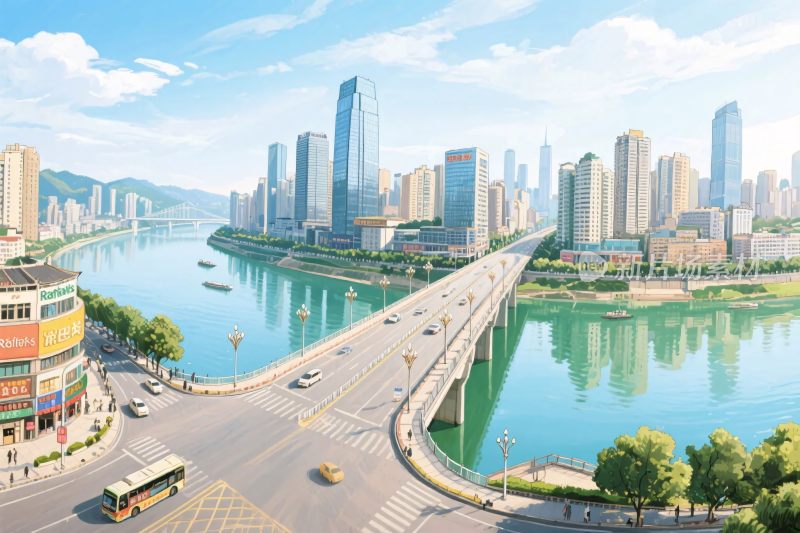 城市滨水都市风光