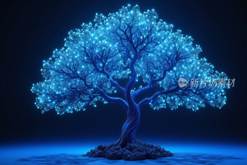 一棵树特写上面有蓝色灯光高清背景图片